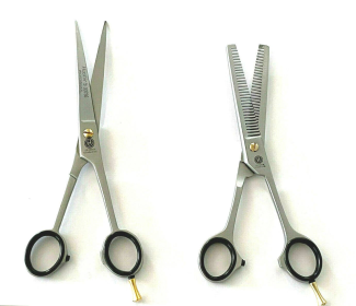 German Curved Barber Hair Trimming Scissors + Double Teeth Thinning Shears Hashir's HQP00786