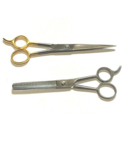 Single Teeth Thinning Scissors + Barber Beard Trimming Scissors Combo Set