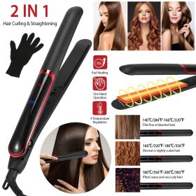 Hair Straightener Curling Iron 2 In 1 Twist Hair Straightener Ceramic Plate Hair Curler w/ Temperature Adjust LCD Display Glove