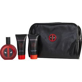 DEADPOOL by Marvel EDT SPRAY 3.4 OZ & AFTERSHAVE BALM 3.4 OZ & SHOWER GEL 3.4 OZ & TOILETRY BAG