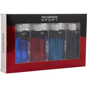 AUBUSSON VARIETY by Aubusson 4 PIECE MENS MINI VARIETY WITH SPORT BLUE & SPORT RED & SPORT AQUA & SPORT BLACK & ALL ARE EDT SPRAY 0.5 OZ