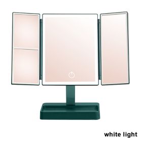 360Â° Adjust Foldable Makeup Mirror With LED Light Rechargeable Wireless 1-3X Magnifying 3 Tone Light Desktop Vanity Mirror Table (Emitting Color: white light1, Ships From: CN)