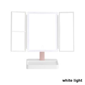 360Â° Adjust Foldable Makeup Mirror With LED Light Rechargeable Wireless 1-3X Magnifying 3 Tone Light Desktop Vanity Mirror Table (Emitting Color: white light, Ships From: CN)